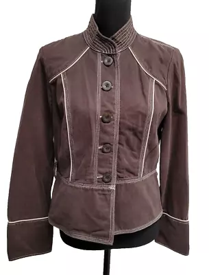 Mossimo Button-Up Jacket (M) Brown/Tan Trim Collar Belt Loops NO BELT • $20