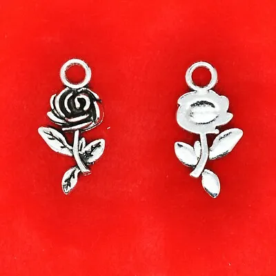 12 X Tibetan Silver Rose Flower Nature Garden Charms Pendants • £2.49