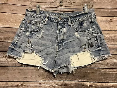 American Eagle Vintage Mid Rise Festival Denim Destroyed Shorts Womens 29 • $9.60