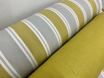 STRIPE Curtain Fabric By Romo Linen Material Upholstery 140 Cm Wide TICKING Lime • £3