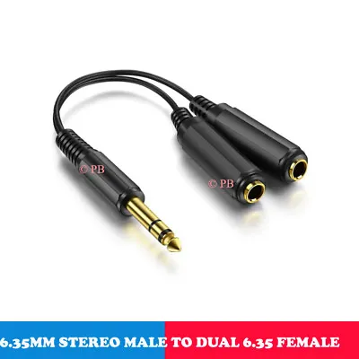 1/4  6.35mm Stereo Plug/Male To Dual 1/4  6.35mm Jack/Female Splitter Adapter... • £4.29