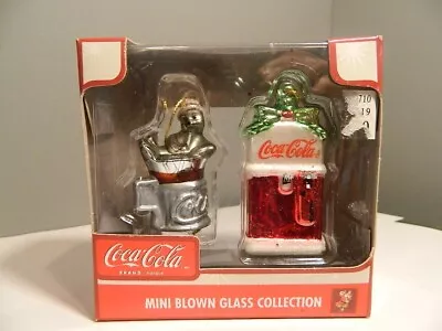 Vintage Coca Cola Vending Machine And Mug Mini Blown Glass Ornaments • $4.99