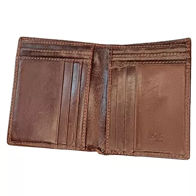 La Sella Roma Italy Bifold Leather Wallet Brown Card Holder Plaid Interior  • $20