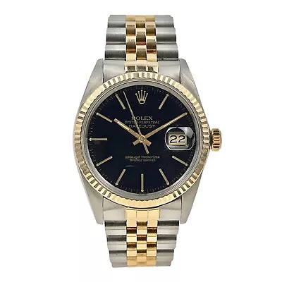 Rolex Datejust Steel & Gold Black 36mm Automatic Men’s Watch 16013 - Box/Papers • $5495