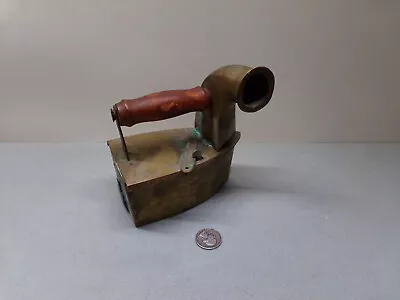 Vintage/Antique Brass Charcoal Steam Clothes Iron With Chimney Wood Handle • $29