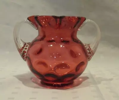 Vintage Fenton Cranberry Coin Dot Double Handled Spooner/Vase • $30