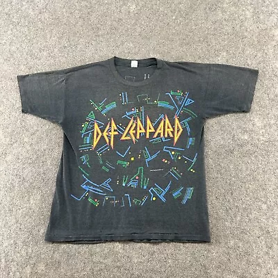 VINTAGE Def Leppard Shirt Mens Large Black Sun Faded Hysteria Graphic 1987 80s • $52.48