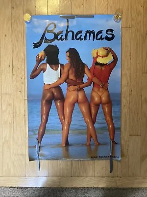 Vintage BAHAMAS Women “Rear Tropical Birds” Travel Tourism Poster 36 1/2”X24” • $39.95