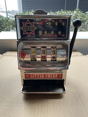 VTG Mini Waco Japan Jackpot Little Chief Slot Machine Coin Piggy Bank Spins Nice • $25