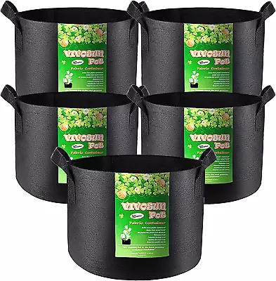 5-Pack 10 Gallon Plant Grow Bags: Heavy Duty Thickened Nonwoven Fabric Pots With • £33.55