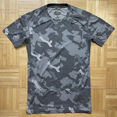 Nike Pro Combat Dri Fit Shirt Men XL Gray Camo Fitted Compression Short Sleeve • $17.99