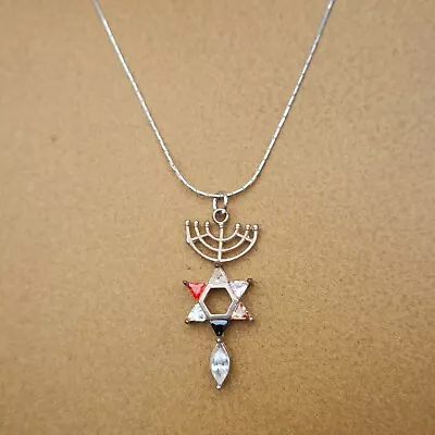 Messianic Necklace Menorah Star David Ichthus Men Women Zirconia Silver 925 Gift • $29