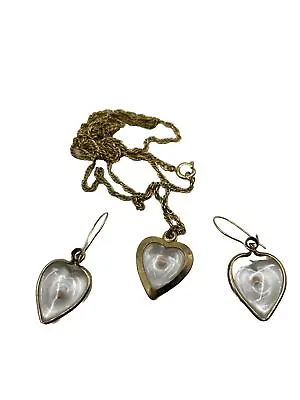 Vintage New Small Gold Tone Heart Orb Mustard Seed Pendant Necklace & Earrings • $49.99