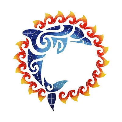 Dolphin Sun Mosaic Medallion For Swimming Pool Or Wall Large 36   -FREE SHIPPING • $814.33