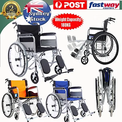 Folding Wheelchair Light Weight Manual Mobility Aid Park Brakes Push Solid Wheel • $169.74