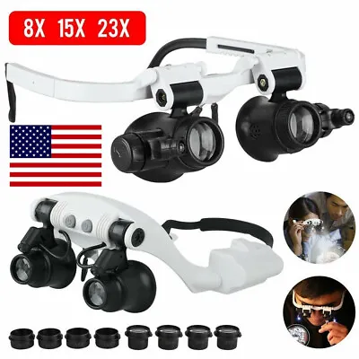 Headband Magnifying Glass Lens LED Lamp Light Visor Head Loupe Jeweler Magnifier • $10.13