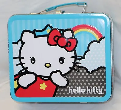 Hello Kitty Loungefly VTG 2010 Rainbow Metal Lunch Box Super Cute Sanrio Blue • $14.95