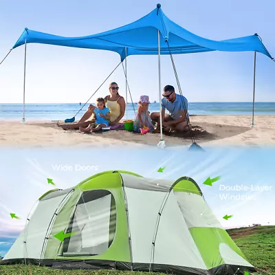 $99 • Buy Family Beach Tent & Beach Canopy UPF50 Sunshade Large& Portable Sun Shelter Tarp