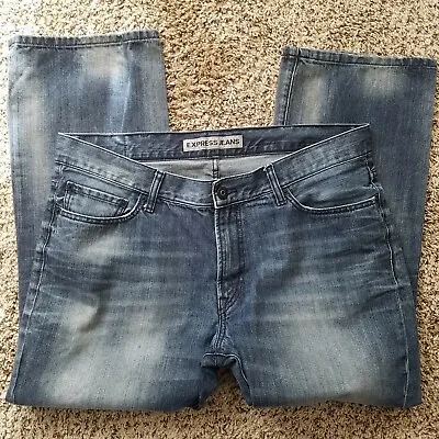 Mens 38x28 Express Kingston Blue Jeans Classic Fit Boot Cut Distressed  • $18.99