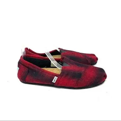 $26.99 • Buy Toms RED PLAID Women's Belmont Wool Faux Fur Alpargata Slip-On US 10M NWOBT