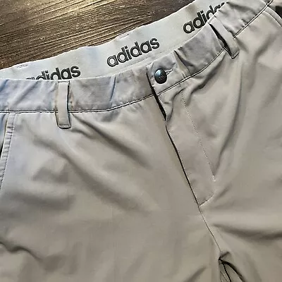 Adidas Tech Stretch Golf Pants Mens 36x30 Light Gray Flat Front Chino Athletic • $18.88