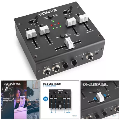 Vonyx VDJ2USB DJ Mixer 3-Channel With Full-Duplex USB & Built-in Audio Interface • £50.99