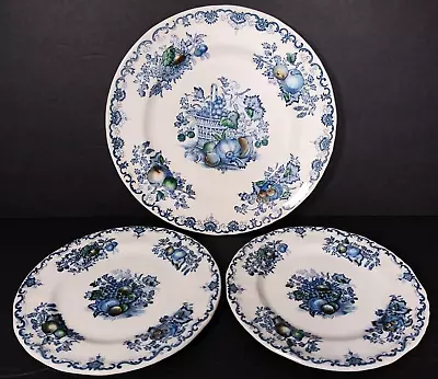 Lot Of 3 VTG Mason's Fruit Basket Blue Ironstone 1-Luncheon Plate/2-Bread Plates • $23