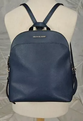 Michael Kors Jet Set Travel Messenger Leather Handbag  Navy Blue Gold Logo Zip • $39.99