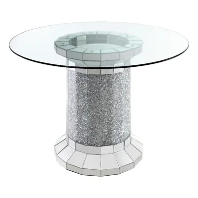 Maklaine Pedestal Round Glass Top Counter Height Table In Mirror • $1110.05
