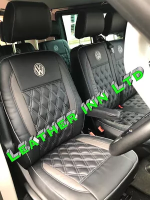 Vw Transporter T5 T6 Seat Covers 3 Seater Front Row 1+2 With 2 Armrest With Logo • $224.02