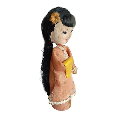 VTG Oriental Japanese Peg Doll Cloth 6  Tall Real Long Hair • $11.39