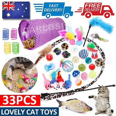33Pcs Lovely Pet Toy Bulk Buy Cat Kitten Toys Rod Fur Mice Bells Balls Catnip • $15.95
