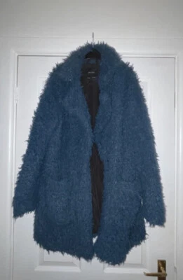 $18.30 • Buy Zara Blue Fur Coat Size Large 12 10 Winter Fluffy Teddy Bear Jacket