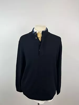 Brooks Brothers Men’s Navy Quarter Button Merino Wool Knit Sweater Sz XL • $27.47