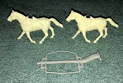 Original Lot Of 2 MARX Playset Wagon Horses￼ In Cream With Grey Wagon Hitch • $29.99