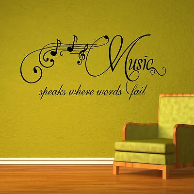 £6.49 • Buy Large Wall Art Sticker Quote Lyrics Music Speaks Where Words Fail  A4-5ft Wide