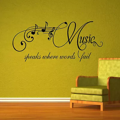 Large Wall Art Sticker Quote Lyrics Music Speaks Where Words Fail  A4-5ft Wide • £7.49