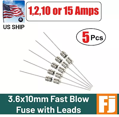 5 Pcs 3.6x10mm Fast Blow Fuse With Leads 250V 1A2A10A Or 15A | US Ship • $6.99