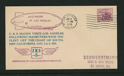 1934 USA USS MACON US Navy Off Los Angeles CA Air Mail Cachet Cover • $15