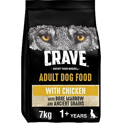7kg Crave Natural Grain Free Adult Dry Dog Food Chicken Marrowbone & Grains • £30.99