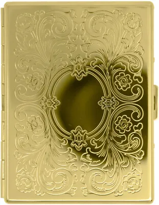 Gold Victorian Print Compact (9 100s) Etched Metal-Plated Cigarette Case • $16.99