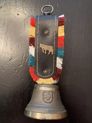 Vintage Swiss Fringe Leather Strap Brass  Cow Bell • $20