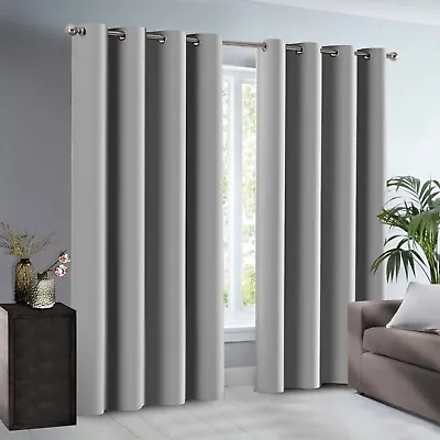 New Thermal Blackout Curtains Ready Made Eyelet Ring Top Large Window Curtain • £14.99