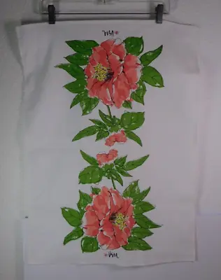 Vera Neumann Pink FLowers Linen Kitchen Tea Towel Lady Bug • $25