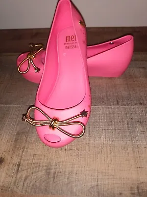 Mel Dreamed By Melissa Pink & Gold Bow Jelly Ballet Flat Shoes Toddler Size 11 • $14.99