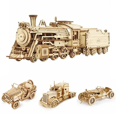 ROKR Locomotive Jigsaw 3D Wooden Puzzle Assembly Motor Vehicle Car Set Xmas Gift • $18.99