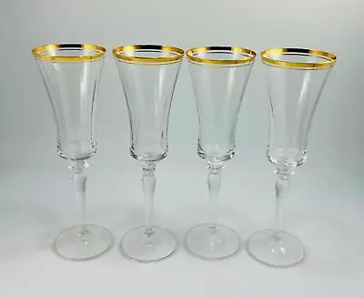 Lot Of 4 MIKASA Crystal Jamestown Gold Rim Champagne Flutes 9  • $48.75
