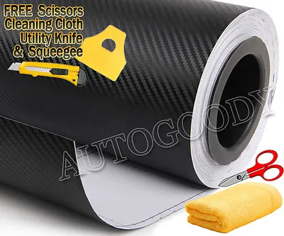 36  X 60  Black Carbon Fiber Vinyl Wrap 3D Bubble Free Air Release 3ft X 5ft • $22.88