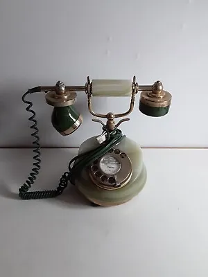 Vintage Green Marble Onyx Rotary Dial Telephone 1970s Retro • £30
