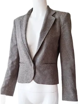 Vanessa Bruno Cropped Blazer Jacket S Wool Blend Herringbone 1-Button Sz 36 • $65